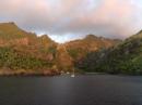 The Bay of Virgins at sunset, in Hanavave, island of Fatu Hiva, Marquesas islands, French Polynesia. [Sémhur/
Gnu Free Documentation License
, photo]
 