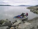 From the left: Chris (the boatman) and Cezar leaving Paul Island.