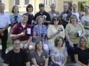 The 15 participants (plus ARRL Education and Technology Program Coordinator Mark Spencer, WA8SME, far left, back row) proudly display their robots they built during the four-day Teachers Institute on Wireless Technology.